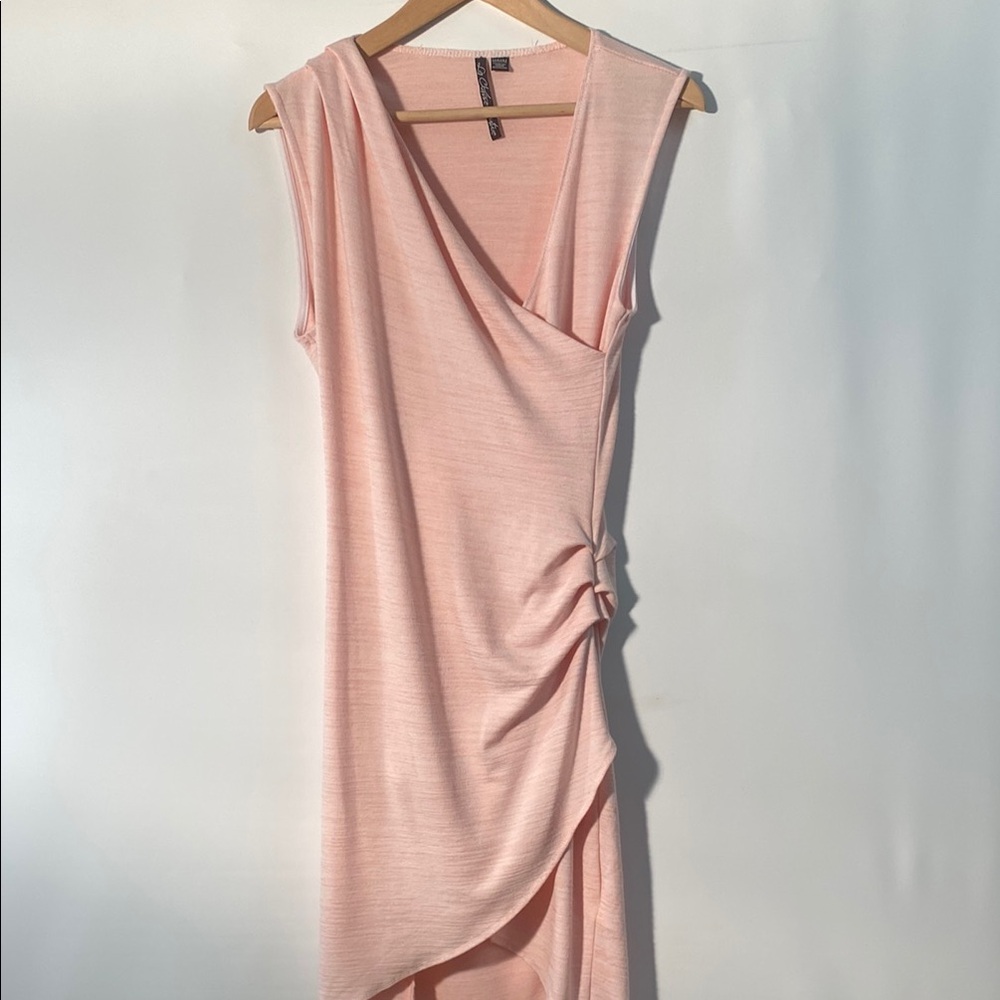 Pink Ruched Asymmetrical Sheath Dress